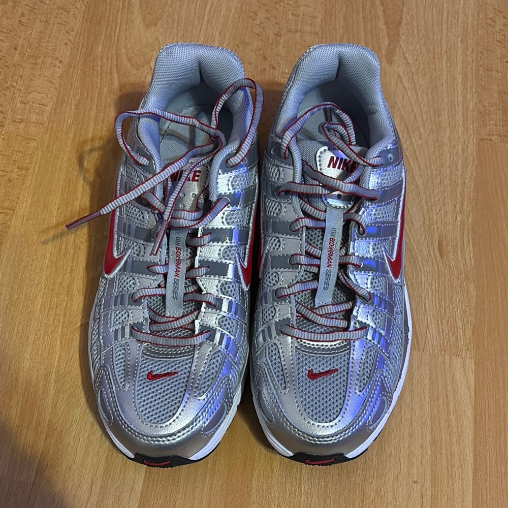 Nike Metallic Silver and Red Athletic Shoes
